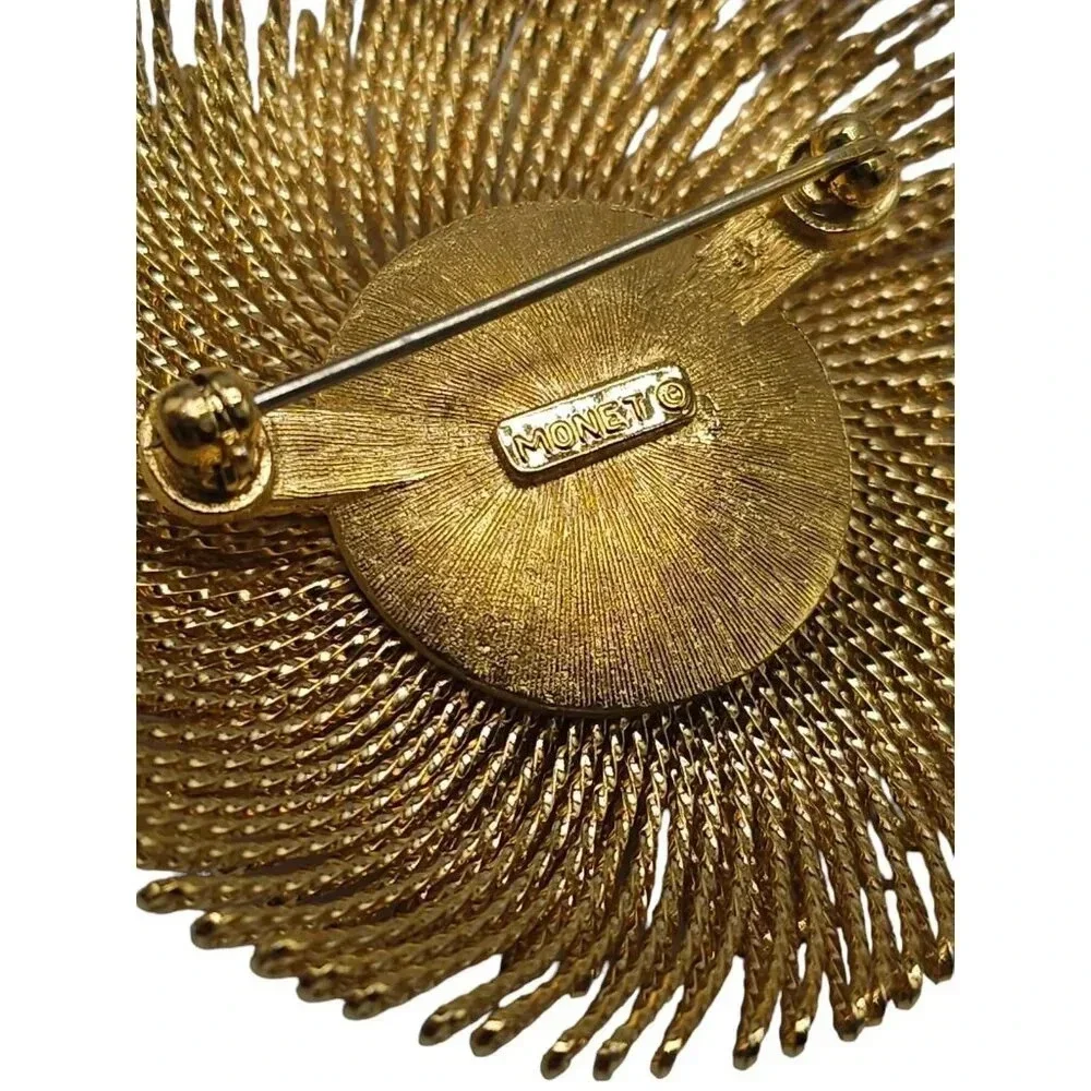 Monet Spiral Flower Fringe Wire Brooch Pin Gold Tone Vintage MCM